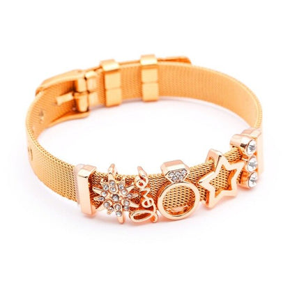 DINGLLY Fashion Stainless Steel Mesh Bracelets For Women Watch Chain Couples Girls Charm Bead Brands Bracelet & Bangles Jewelry
