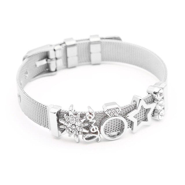 DINGLLY Fashion Stainless Steel Mesh Bracelets For Women Watch Chain Couples Girls Charm Bead Brands Bracelet & Bangles Jewelry