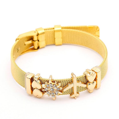 DINGLLY Fashion Stainless Steel Mesh Bracelets For Women Watch Chain Couples Girls Charm Bead Brands Bracelet & Bangles Jewelry