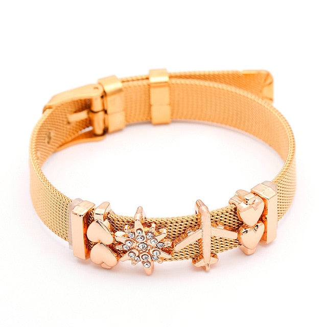 DINGLLY Fashion Stainless Steel Mesh Bracelets For Women Watch Chain Couples Girls Charm Bead Brands Bracelet & Bangles Jewelry