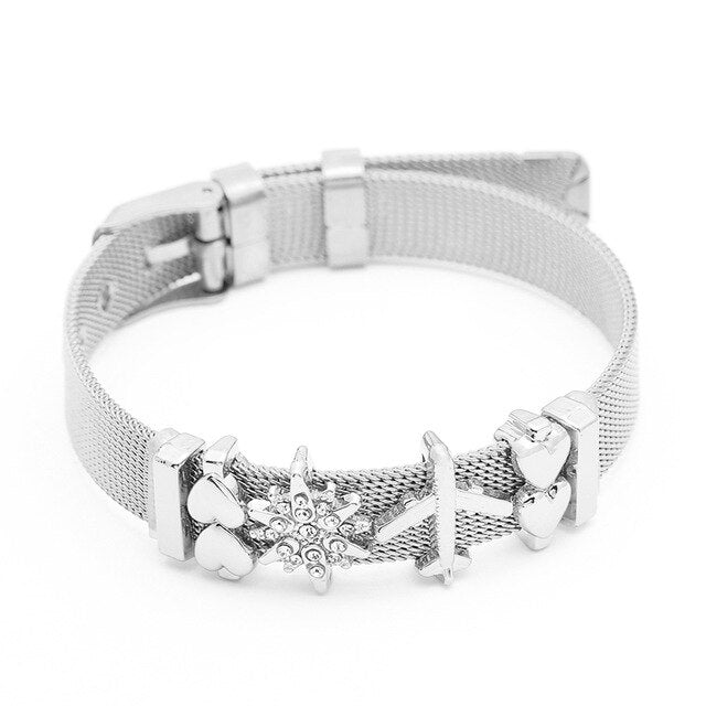 DINGLLY Fashion Stainless Steel Mesh Bracelets For Women Watch Chain Couples Girls Charm Bead Brands Bracelet & Bangles Jewelry