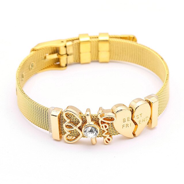DINGLLY Fashion Stainless Steel Mesh Bracelets For Women Watch Chain Couples Girls Charm Bead Brands Bracelet & Bangles Jewelry