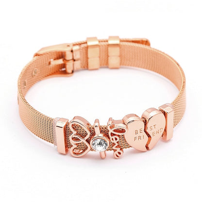 DINGLLY Fashion Stainless Steel Mesh Bracelets For Women Watch Chain Couples Girls Charm Bead Brands Bracelet & Bangles Jewelry
