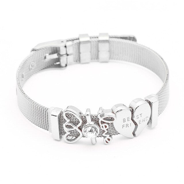 DINGLLY Fashion Stainless Steel Mesh Bracelets For Women Watch Chain Couples Girls Charm Bead Brands Bracelet & Bangles Jewelry