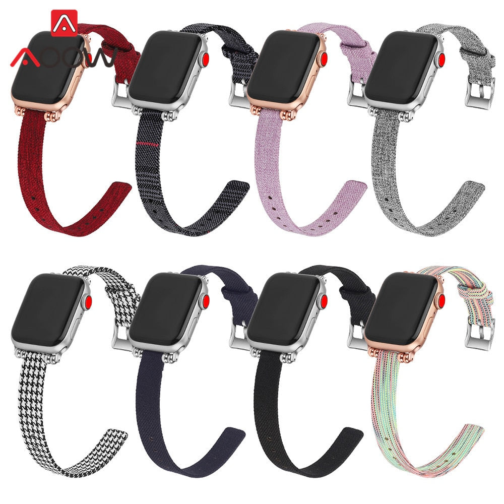 Woven Nylon Canvas Watchband for Apple Watch Series 3 2 1 38mm 42mm Women Jewelry Strap Bracelet Band for iwatch 5 4 40mm 44mm