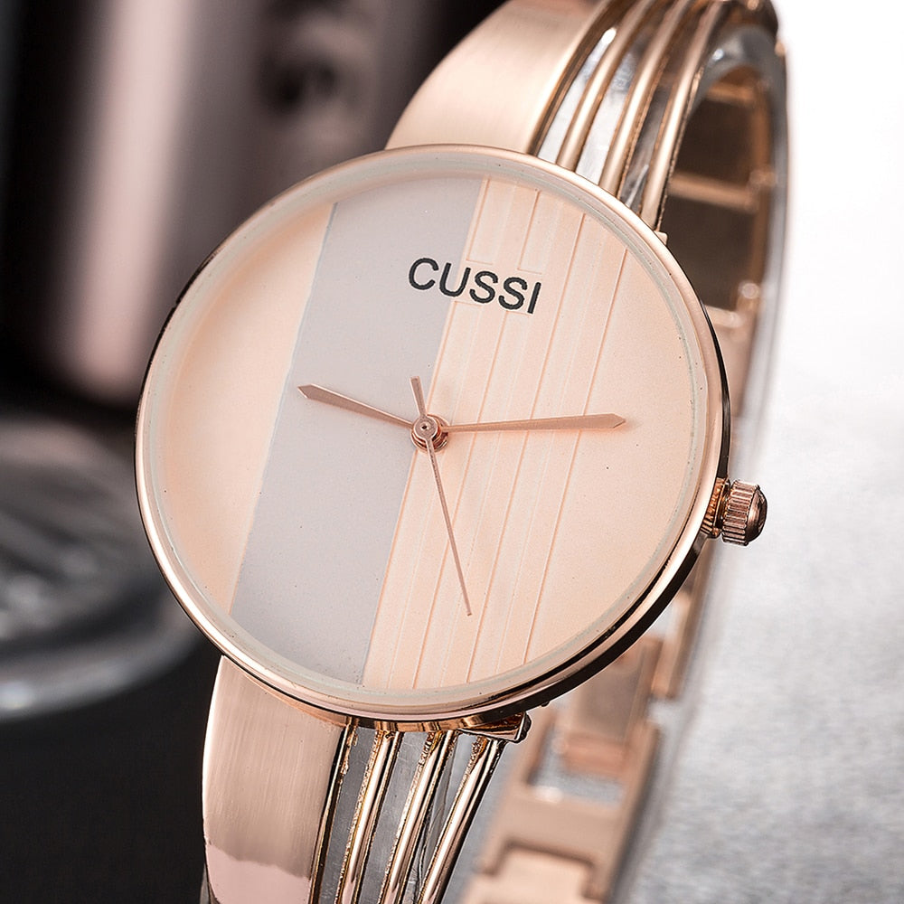CUSSI Relogio Feminino Fashion Rose Gold Womens Bangle Bracelet Watches Luxury Stainless Steel Ladies Jewelry Watch Female Clock