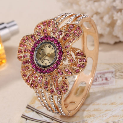 Wrist Watch Women Flower Shape Jewelry Bracelet Watches Crystal Ladies Quartz Clock