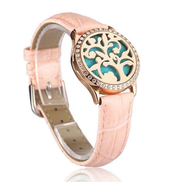 Pink Watch Locket Bracelet Genuine Leather Crystal Stainless Steel Men Woman Bangle Essential Oil Aroma Diffuser Locket Bracelet