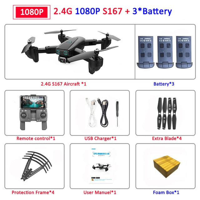 S167 Foldable Profissional Drone with Camera 4K HD Selfie 5G GPS  WiFi FPV Wide Angle RC Quadcopter Helicopter Toy E520S SG900-S