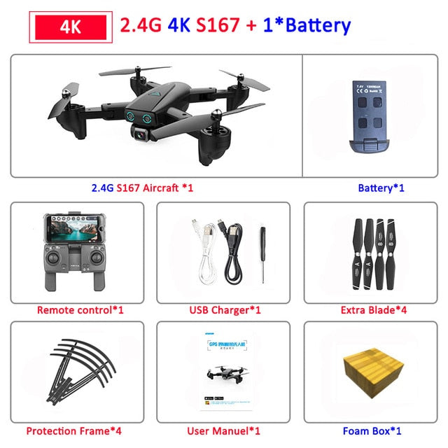S167 Foldable Profissional Drone with Camera 4K HD Selfie 5G GPS  WiFi FPV Wide Angle RC Quadcopter Helicopter Toy E520S SG900-S