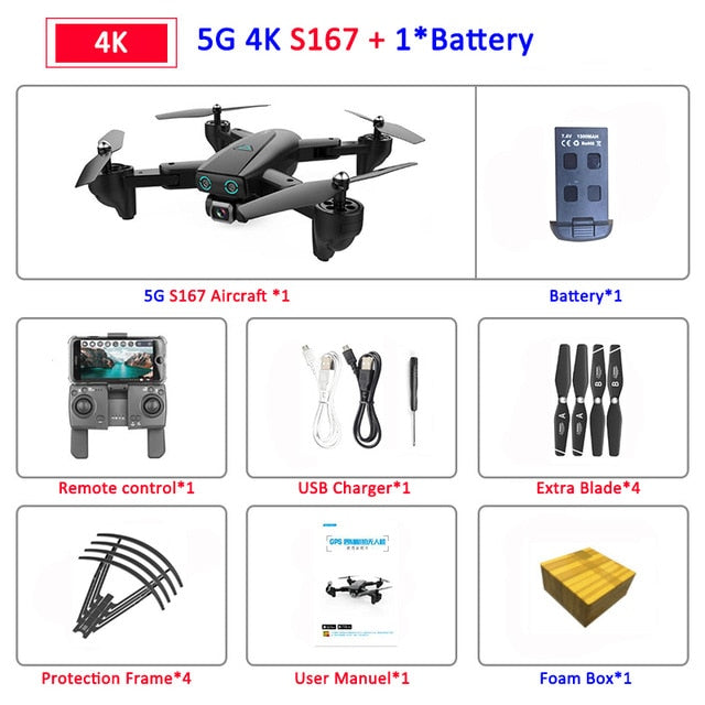 S167 Foldable Profissional Drone with Camera 4K HD Selfie 5G GPS  WiFi FPV Wide Angle RC Quadcopter Helicopter Toy E520S SG900-S