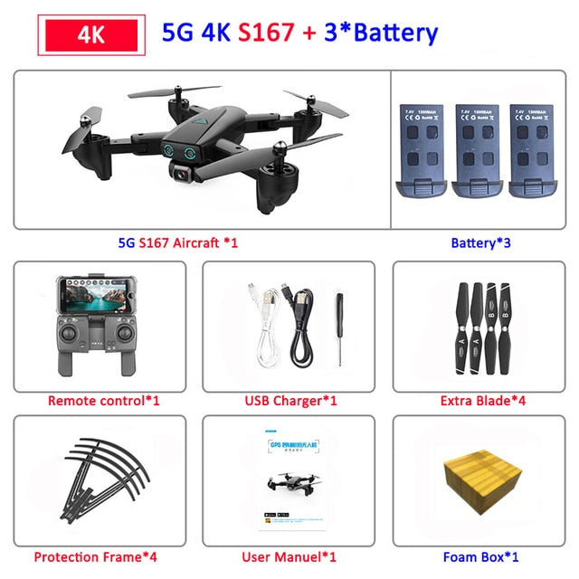 S167 Foldable Profissional Drone with Camera 4K HD Selfie 5G GPS  WiFi FPV Wide Angle RC Quadcopter Helicopter Toy E520S SG900-S