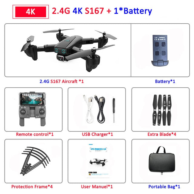 S167 Foldable Profissional Drone with Camera 4K HD Selfie 5G GPS  WiFi FPV Wide Angle RC Quadcopter Helicopter Toy E520S SG900-S