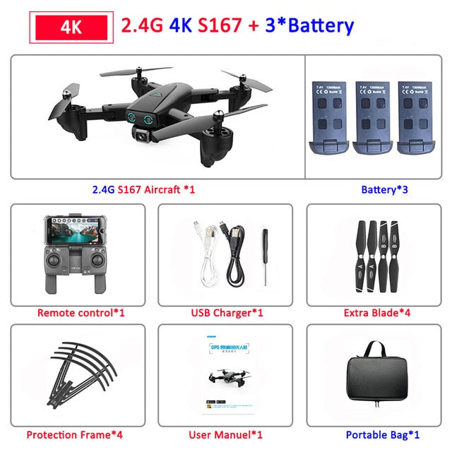 S167 Foldable Profissional Drone with Camera 4K HD Selfie 5G GPS  WiFi FPV Wide Angle RC Quadcopter Helicopter Toy E520S SG900-S