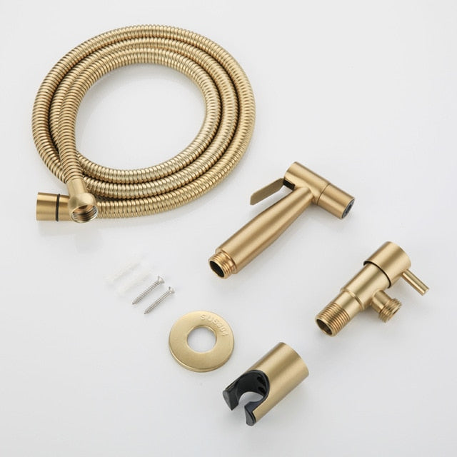 Antique Brushed Gold Douche Kit Hand Held Bidet Sprayer Stainless Steel Toilet Bidet faucet Shattaf  Valve Jet Set Shower Head