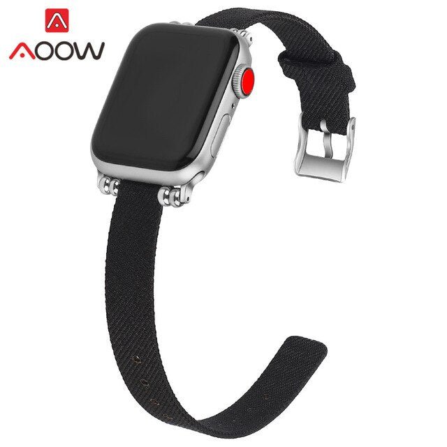 Woven Nylon Canvas Watchband for Apple Watch Series 3 2 1 38mm 42mm Women Jewelry Strap Bracelet Band for iwatch 5 4 40mm 44mm
