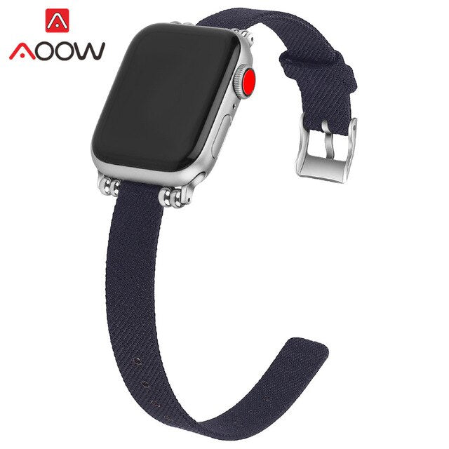 Woven Nylon Canvas Watchband for Apple Watch Series 3 2 1 38mm 42mm Women Jewelry Strap Bracelet Band for iwatch 5 4 40mm 44mm