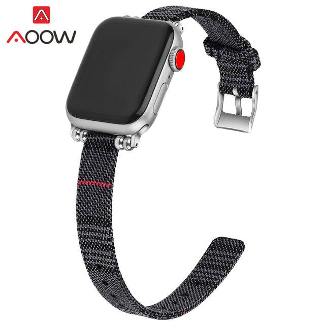 Woven Nylon Canvas Watchband for Apple Watch Series 3 2 1 38mm 42mm Women Jewelry Strap Bracelet Band for iwatch 5 4 40mm 44mm