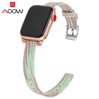 Woven Nylon Canvas Watchband for Apple Watch Series 3 2 1 38mm 42mm Women Jewelry Strap Bracelet Band for iwatch 5 4 40mm 44mm