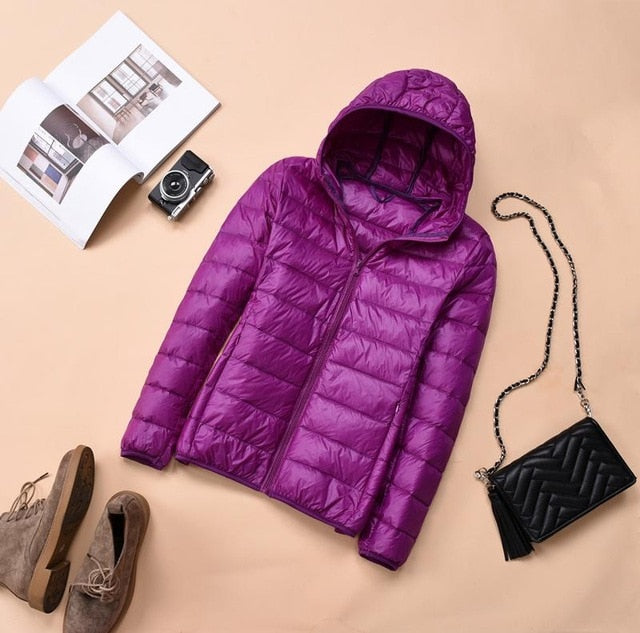 2018 Womens Autumn Jackets Fashion Ultra-thin with Hooded Ladies Slim Coats Plus Size 4XL 5XL 6XL 90% Duck Down Female Tops Coat