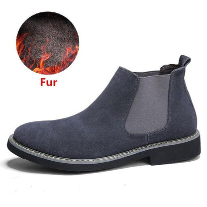 New Men Chelsea Boots Ankle Boots Fashion Men's Brand Cow suede Leather Quality Slip Ons Motorcycle Warm Men's Boots Big Size 46