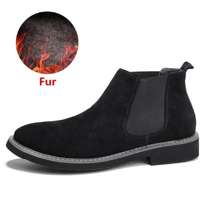 New Men Chelsea Boots Ankle Boots Fashion Men's Brand Cow suede Leather Quality Slip Ons Motorcycle Warm Men's Boots Big Size 46
