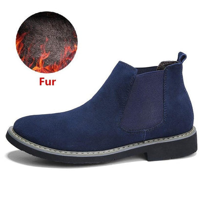 New Men Chelsea Boots Ankle Boots Fashion Men's Brand Cow suede Leather Quality Slip Ons Motorcycle Warm Men's Boots Big Size 46