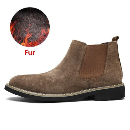New Men Chelsea Boots Ankle Boots Fashion Men's Brand Cow suede Leather Quality Slip Ons Motorcycle Warm Men's Boots Big Size 46