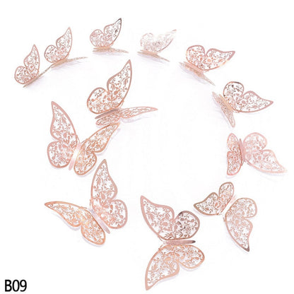 12Pcs Rose Gold Silver Hollow 3D Butterfly Wall Stickers For DIY Party Kids Wedding Room Decoration Home Wall Sticker Decal Deco