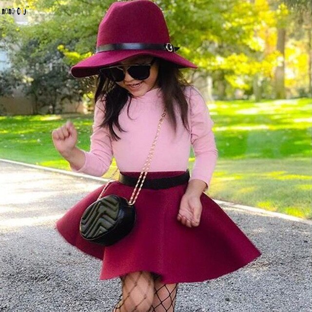 2 pcs Kids Clothing Sets Girls Long Sleeve Tops + Skirt Solid Cute Princess Fall Child Girl Clothes Outfit 3 4 5 6 7 8 Years