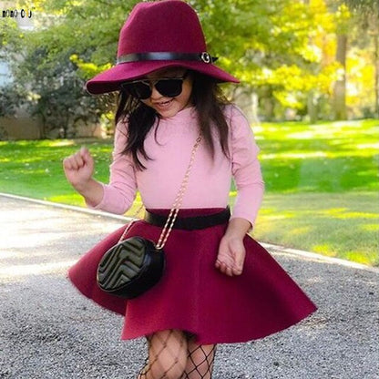 2 pcs Kids Clothing Sets Girls Long Sleeve Tops + Skirt Solid Cute Princess Fall Child Girl Clothes Outfit 3 4 5 6 7 8 Years