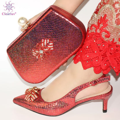 New gold color Italian Shoes With Matching Bags African Women Shoes and Bags Set For Prom Party Summer Sandal