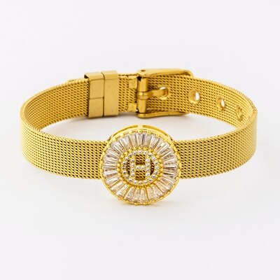 Classic Stainless Steel Watch Belt Bracelet Micro Pave CZ Crystal 26 Letters Name Bracelets Best Party Wedding Jewelry Gift