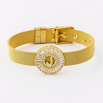 Classic Stainless Steel Watch Belt Bracelet Micro Pave CZ Crystal 26 Letters Name Bracelets Best Party Wedding Jewelry Gift