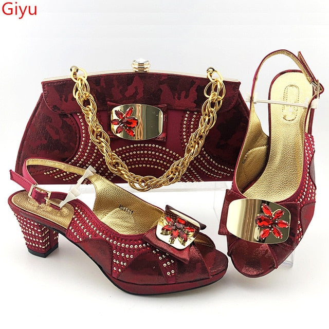 doershow beautiful style Italian Shoes With Matching Bags African Women Shoes and Bags Set For Prom Party Summer Sandal!HAS1-37