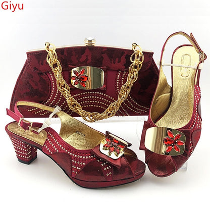 doershow beautiful style Italian Shoes With Matching Bags African Women Shoes and Bags Set For Prom Party Summer Sandal!HAS1-37