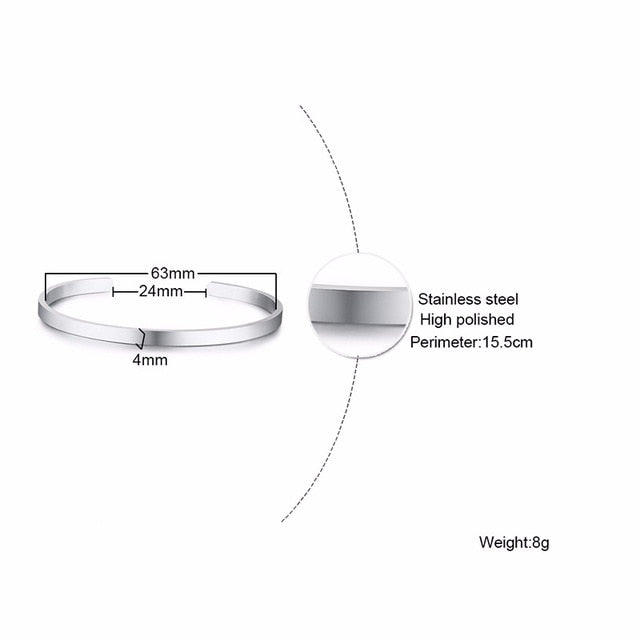 Vnox Personalize Bangle for Women Men Stainless Steel Simple Cuff Bracelets Unisex Classic Jewelry Custom BFF Gift