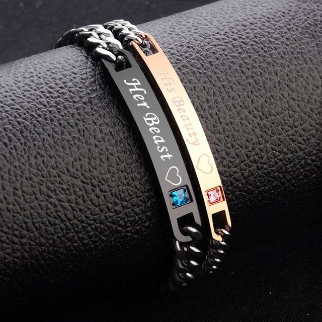 2 Style His Queen Her King Black Rose Gold Color Women's Male Chain Crystal Couple Bracelet for Men Femmo on Hands Jewelry