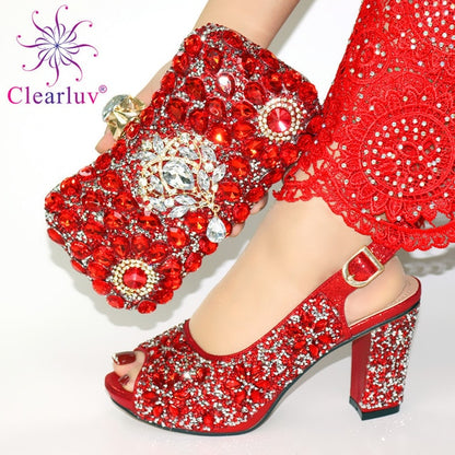 Italian Shoes with Matching Bags 2020 Shoe and Bag Set for Party In Women Nigerian Women Party Pumps with Purse Women High Heels