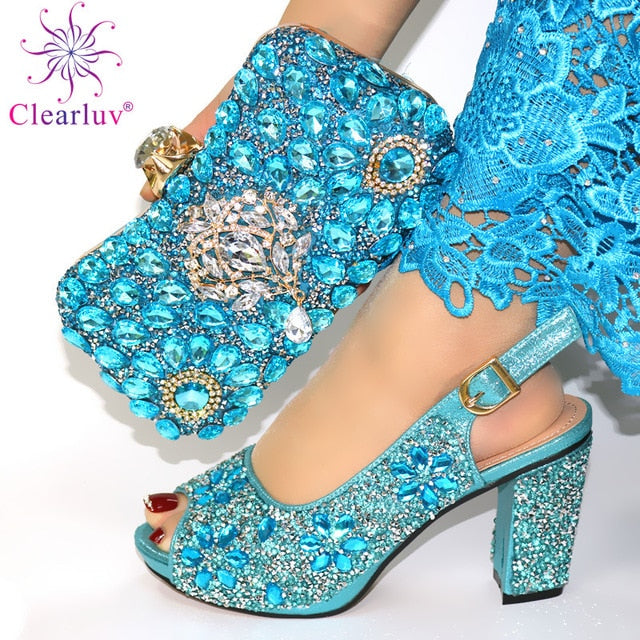 Italian Shoes with Matching Bags 2020 Shoe and Bag Set for Party In Women Nigerian Women Party Pumps with Purse Women High Heels