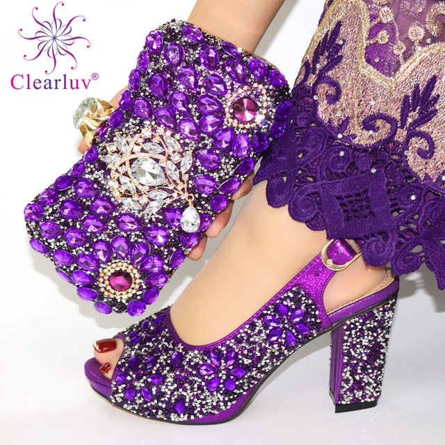 Italian Shoes with Matching Bags 2020 Shoe and Bag Set for Party In Women Nigerian Women Party Pumps with Purse Women High Heels