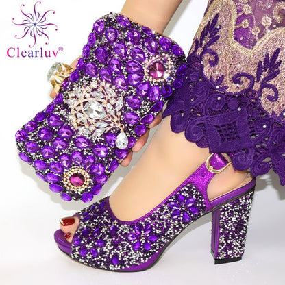 Italian Shoes with Matching Bags 2020 Shoe and Bag Set for Party In Women Nigerian Women Party Pumps with Purse Women High Heels