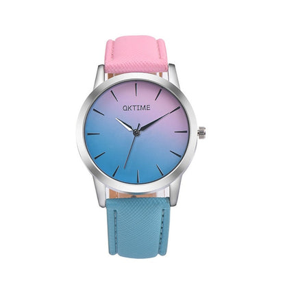 Women watch Gradient color Colorful Retro Rainbow Design Leather Band Analog Alloy Quartz Wrist Watch Bracelet watch Gift YE1
