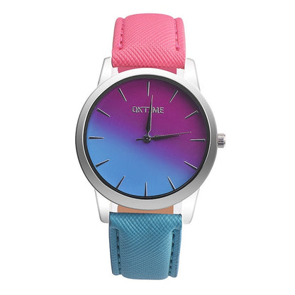 Women watch Gradient color Colorful Retro Rainbow Design Leather Band Analog Alloy Quartz Wrist Watch Bracelet watch Gift YE1