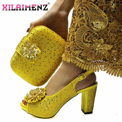 High Quality Italian New Design Matching Shoes and Bag Set in Teal Color Comfortable Heels Lady Shoes and Bag for Party