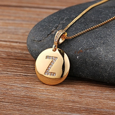 Top Quality Women Girls Initial Letter Necklace Gold 26 Letters Charm Necklaces Pendants Copper CZ Jewelry Personal Necklace