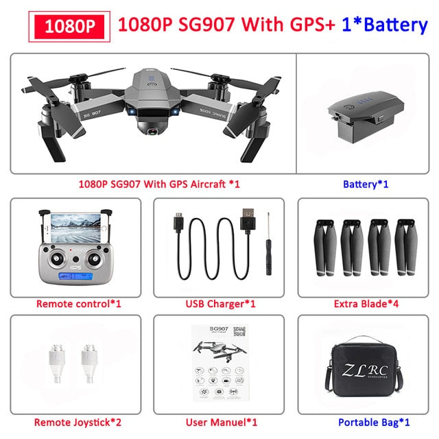 SG907 GPS Drone with Camera 4K 5G Wifi RC Quadcopter Optical Flow Foldable Mini Dron 1080P HD Camera Drone VS E520S E58 XS812