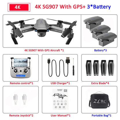 SG907 GPS Drone with Camera 4K 5G Wifi RC Quadcopter Optical Flow Foldable Mini Dron 1080P HD Camera Drone VS E520S E58 XS812