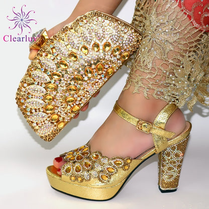 2020 NEW GREEN With Print Desgin Shoes And Evening Bag Set Hot Sale Sandal Shoes With Handbag  Heel Height 11.5CM