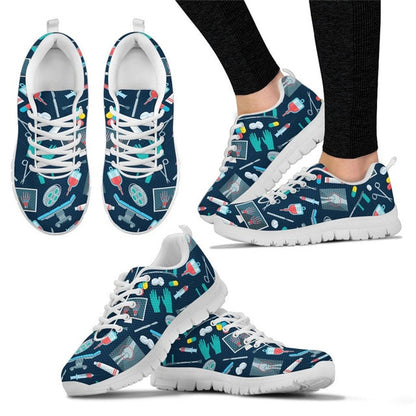 INSTANTARTS Spring Nurse Flat Shoes Women Cute Cartoon Nurses Printed Women's Sneakers Shoes Breath Mesh Flats Zapatos de Mujer